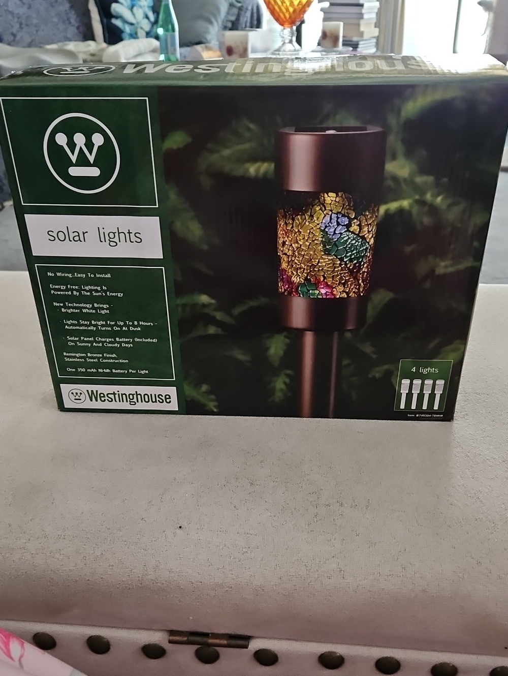 Bronze Mosaic Solar Garden Lights - Multicolor Glass 4 Lights per Box.